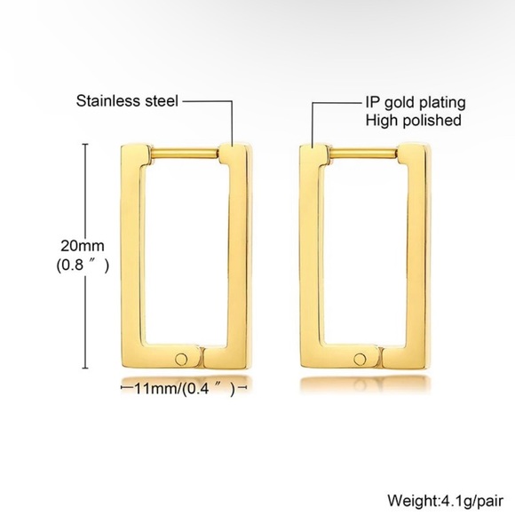 Rectangle Gold Plated Minimalist Hoop Earrings - Picture 3 of 6